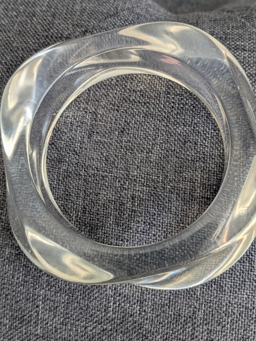 Vintage Clear Lucite Acrylic Bangle Bracelet | Sculptural Chunky - Picture 2 of 5